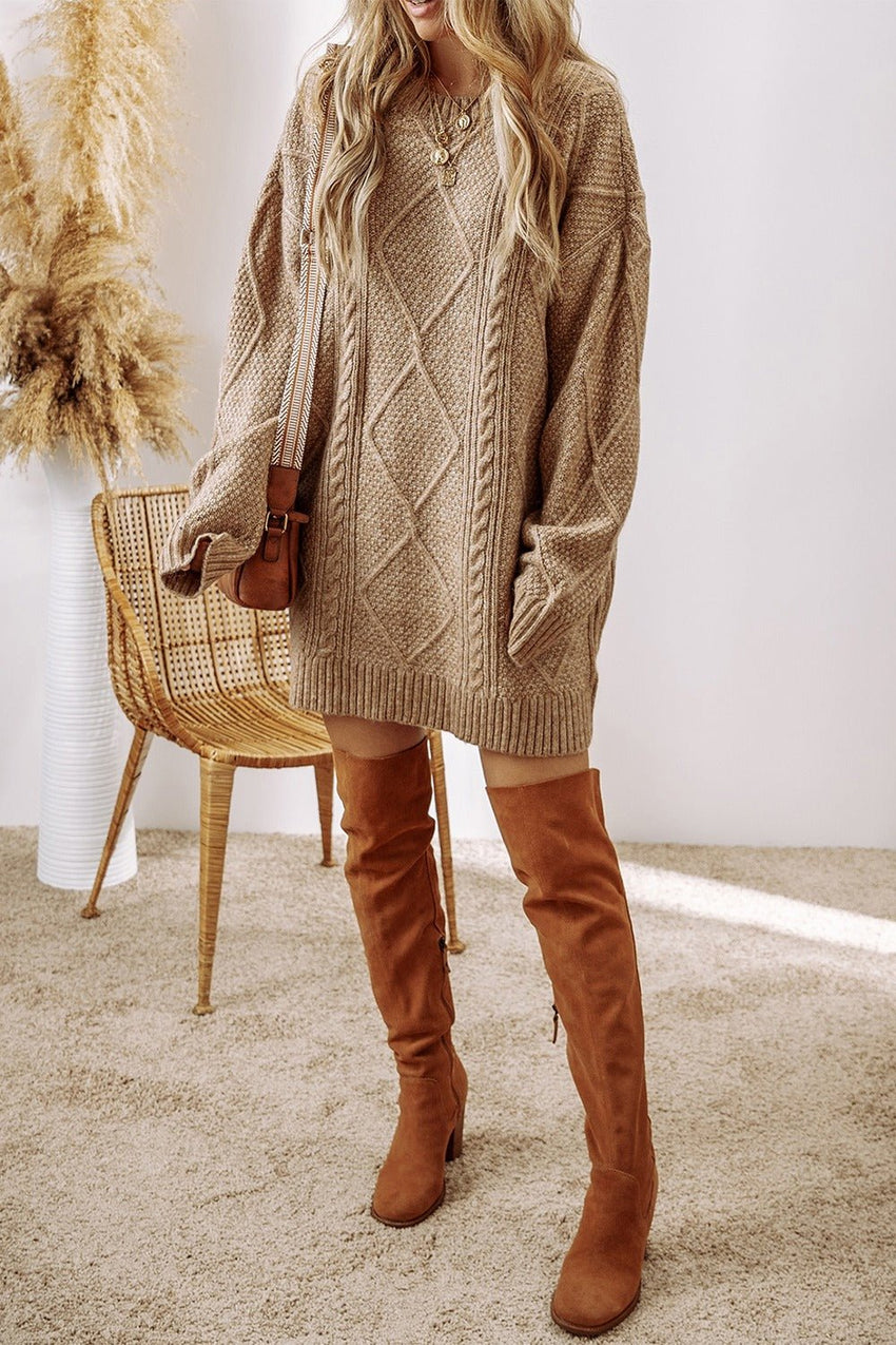 Cable - Knit Round Neck Sweater Dress - 7DAY'S