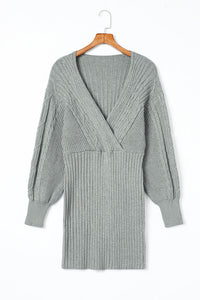 Cable - Knit Surplice Lantern Sleeve Sweater Dress - 7DAY'S