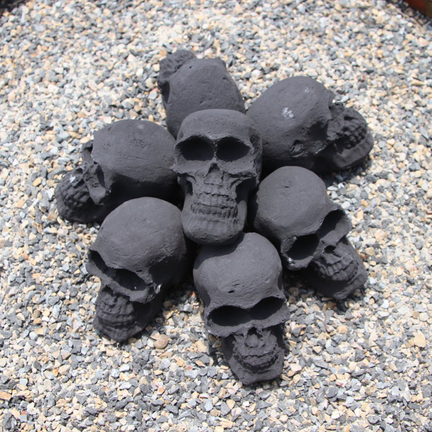 Ceramic Skulls for Fire Pit, Outdoor Fire Tables, 7pcs Reusable Spooky Imitated Human Skull Gas Log for Party, Bonfire,Campfires,Fireplaces, 3.1 inch - 7DAY'S