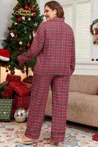 Christmas Plus Size Plaid Collared Neck Top and Pants Lounge Set For women - 7DAY'S