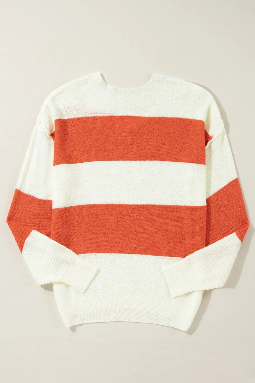 Color Block Dropped Shoulder V - Neck Sweater For Women's Size S to XL - 7DAY'S