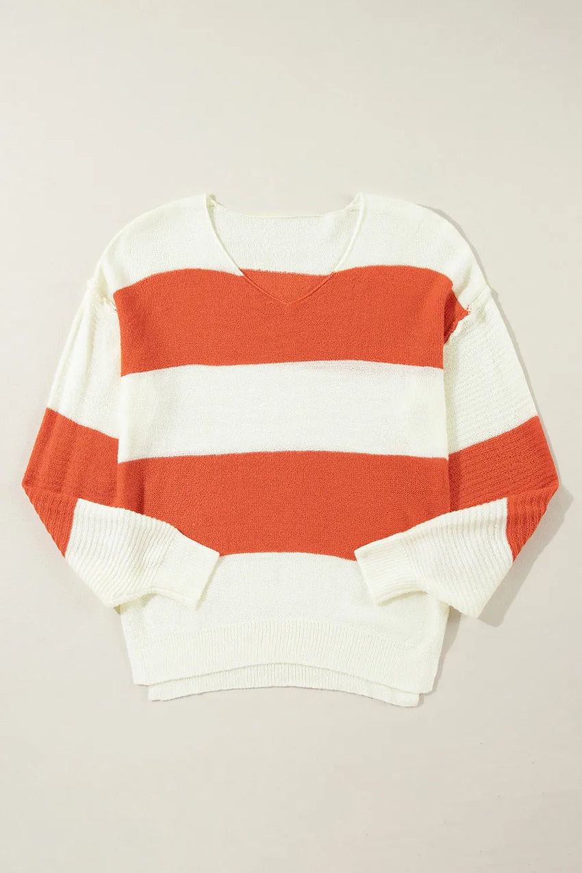 Color Block Dropped Shoulder V - Neck Sweater For Women's Size S to XL - 7DAY'S