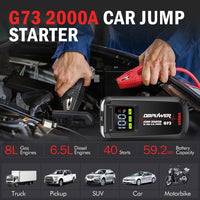 DBPOWER Jump Starter 2000A Peak Portable Car Jump Starter for Up to 8.0L Gas and 6.5L Diesel Engines, 12V Lithium Battery Booster Pack with 2.5" LCD Display, Smart Jumper Cables and LED Light - 7DAY'S