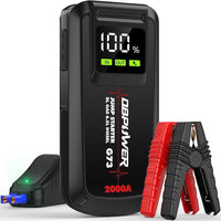 DBPOWER Jump Starter 2000A Peak Portable Car Jump Starter for Up to 8.0L Gas and 6.5L Diesel Engines, 12V Lithium Battery Booster Pack with 2.5" LCD Display, Smart Jumper Cables and LED Light - 7DAY'S