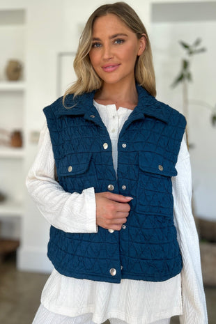 Double Take Full Size Pocketed Texture Snap Down Vest Coat - 7DAY'S