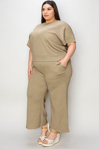 Double Take Full Size Texture Short Sleeve Top and Pants Set For women all sizes - 7DAY'S