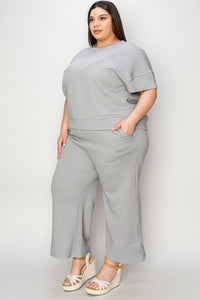 Double Take Full Size Texture Short Sleeve Top and Pants Set For women all sizes - 7DAY'S