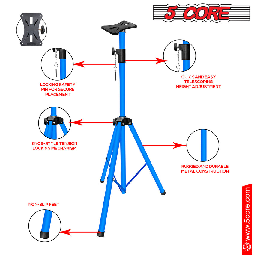 5 Core Speaker Stand Tripod Floor Tall Adjustable Up to 72 Inch DJ Studio Monitor Stands Pole Mount - SS ECO 1PK WOB - 7DAY'S