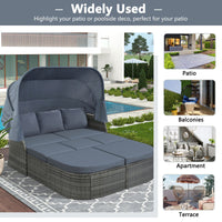 Outdoor Patio Furniture Set Daybed Sunbed with Retractable Canopy Conversation Set Wicker Furniture Sofa Set - 7DAY'S