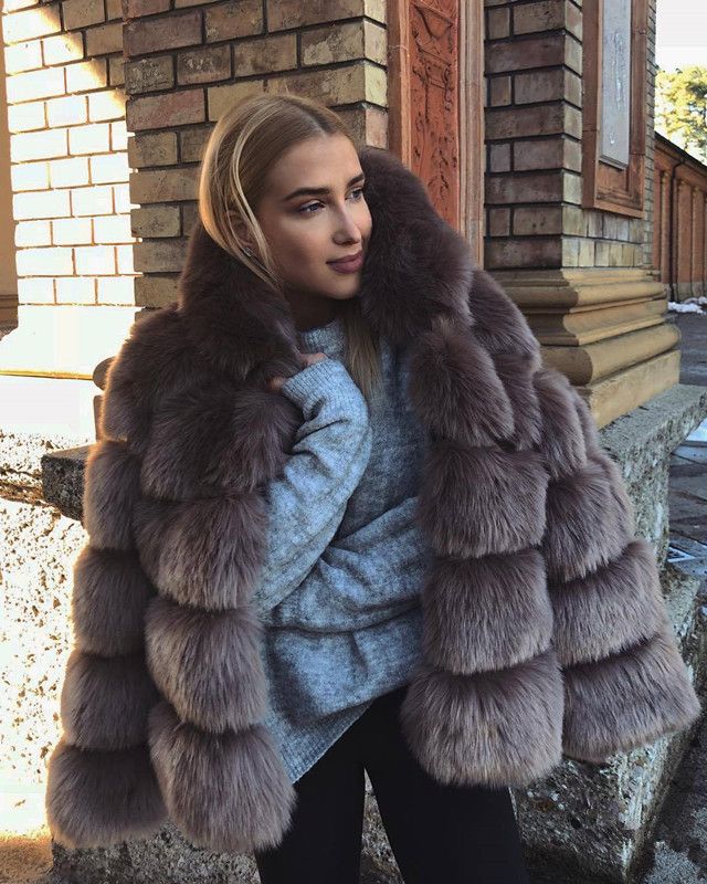 Ladies' autumn and winter thick warm fur coat long-sleeved hooded imitation rabbit fur coat