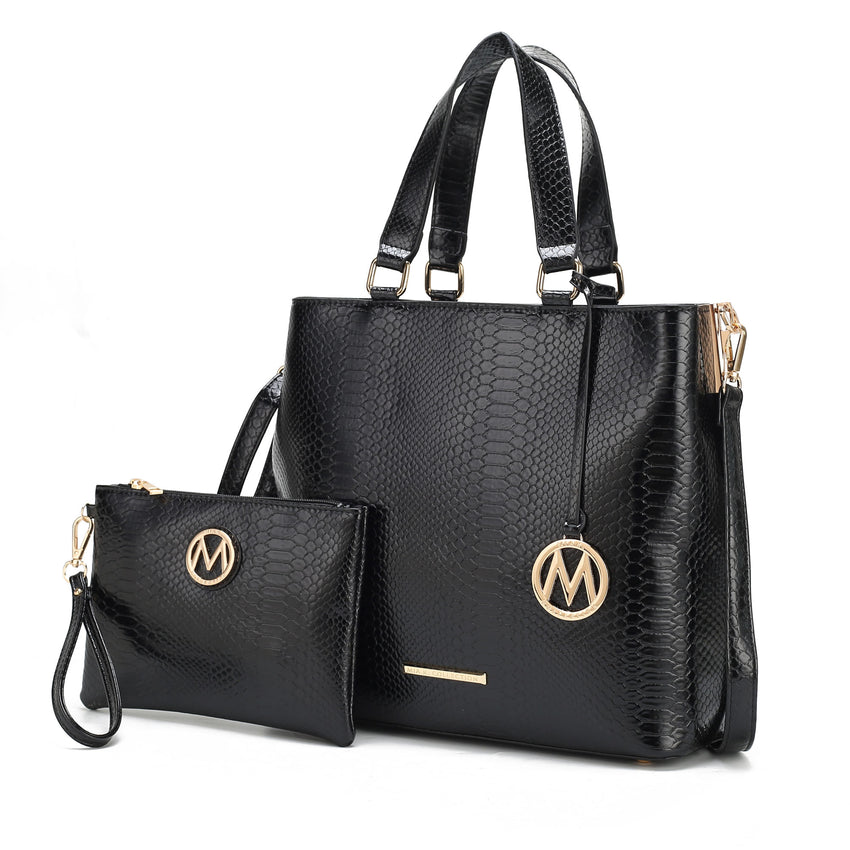 MKF Collection Beryl Snake embossed Vegan Leather Women Tote Bag with Wristlet by Mia k