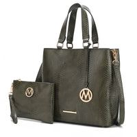 MKF Collection Beryl Snake embossed Vegan Leather Women Tote Bag with Wristlet by Mia k