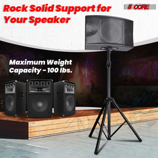 5 Core Speaker Stand Tripod Floor Tall Adjustable Up to 72 Inch DJ Studio Monitor Stands Pole Mount - SS ECO 1PK WOB - 7DAY'S