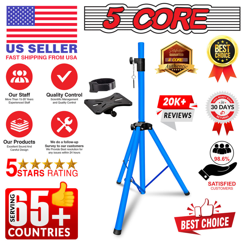 5 Core Speaker Stand Tripod Floor Tall Adjustable Up to 72 Inch DJ Studio Monitor Stands Pole Mount - SS ECO 1PK WOB - 7DAY'S