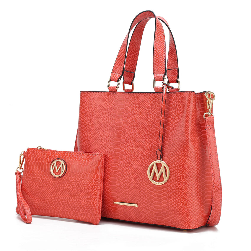 MKF Collection Beryl Snake embossed Vegan Leather Women Tote Bag with Wristlet by Mia k