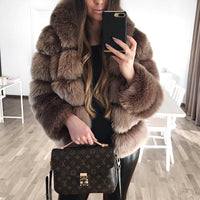 7DAY'S Ladies' autumn and winter thick warm fur coat long-sleeved hooded imitation rabbit fur coat