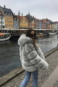 7DAY'S Ladies' autumn and winter thick warm fur coat long-sleeved hooded imitation rabbit fur coat