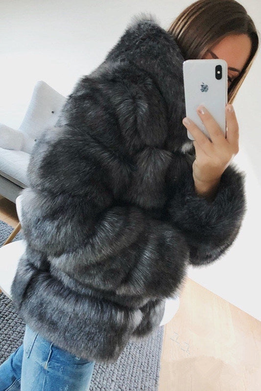 7DAY'S Ladies' autumn and winter thick warm fur coat long-sleeved hooded imitation rabbit fur coat