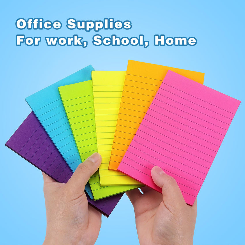 Early Buy 6 Pads Lined Sticky Notes with Lines 4x6 Self - Stick Notes Bright Color Sticky Notes, 45 Sheets/Pad (Yellow) - 7DAY'S