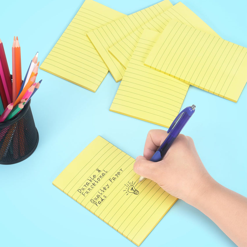 Early Buy 6 Pads Lined Sticky Notes with Lines 4x6 Self - Stick Notes Bright Color Sticky Notes, 45 Sheets/Pad (Yellow) - 7DAY'S