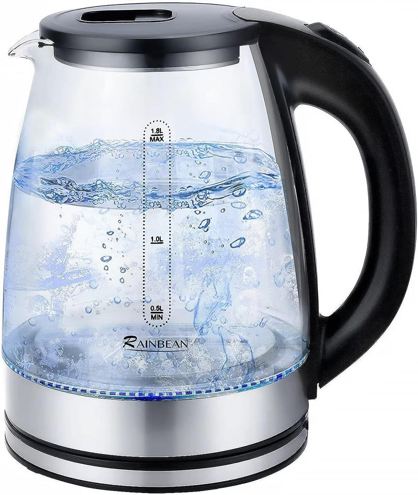 Electric Kettle Water Boiler, 1.8L Electric Tea Kettle, Wide Opening Hot Water Boiler With LED Light, Auto Shut - Off & Boil Dry Protection, Glass Black - 7DAY'S