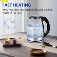 Electric Kettle Water Boiler, 1.8L Electric Tea Kettle, Wide Opening Hot Water Boiler With LED Light, Auto Shut - Off & Boil Dry Protection, Glass Black - 7DAY'S