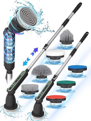 Electric Spin Scrubber, 2024 New Super Quiet Power Cleaning Brush for Bathroom Floor Tile with Long Handle, Cordless Shower Brush with 7 Replaceable Brush Heads, 120Mins Work Time, Dual Speeds