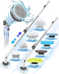 Electric Spin Scrubber, 2024 New Super Quiet Power Cleaning Brush for Bathroom Floor Tile with Long Handle, Cordless Shower Brush with 7 Replaceable Brush Heads, 120Mins Work Time, Dual Speeds - 7DAY'S