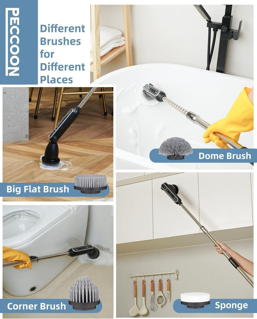 Electric Spin Scrubber, 2024 New Super Quiet Power Cleaning Brush for Bathroom Floor Tile with Long Handle, Cordless Shower Brush with 7 Replaceable Brush Heads, 120Mins Work Time, Dual Speeds - 7DAY'S