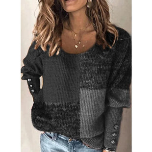 Fall/winter women's new sweater pullover round neck long sleeve contrast sweater