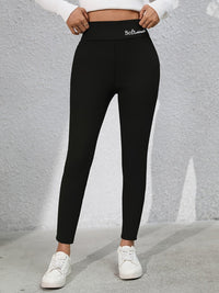 Full Size Letter Embroidered High Waist Leggings - 7DAY'S