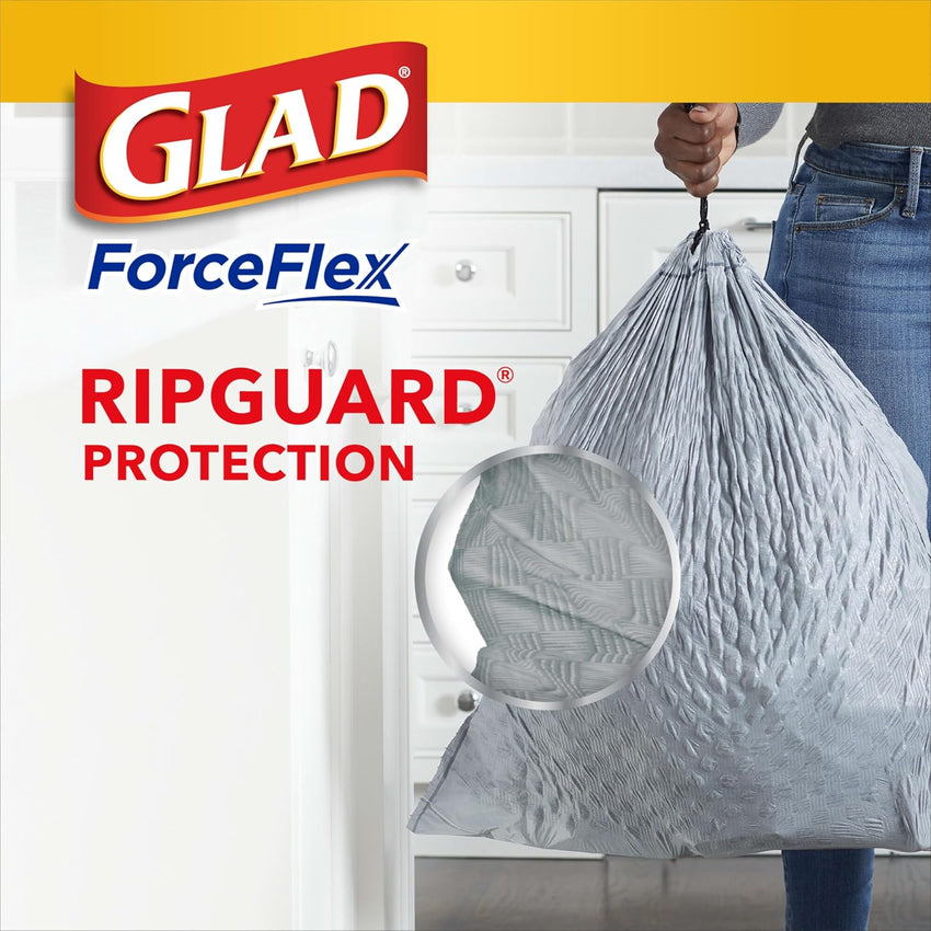 Glad ForceFlex Tall Kitchen Drawstring Trash Bags, 13 Gal, Gain Lemon Zest, 40 Ct (Package May Vary) - 7DAY'S