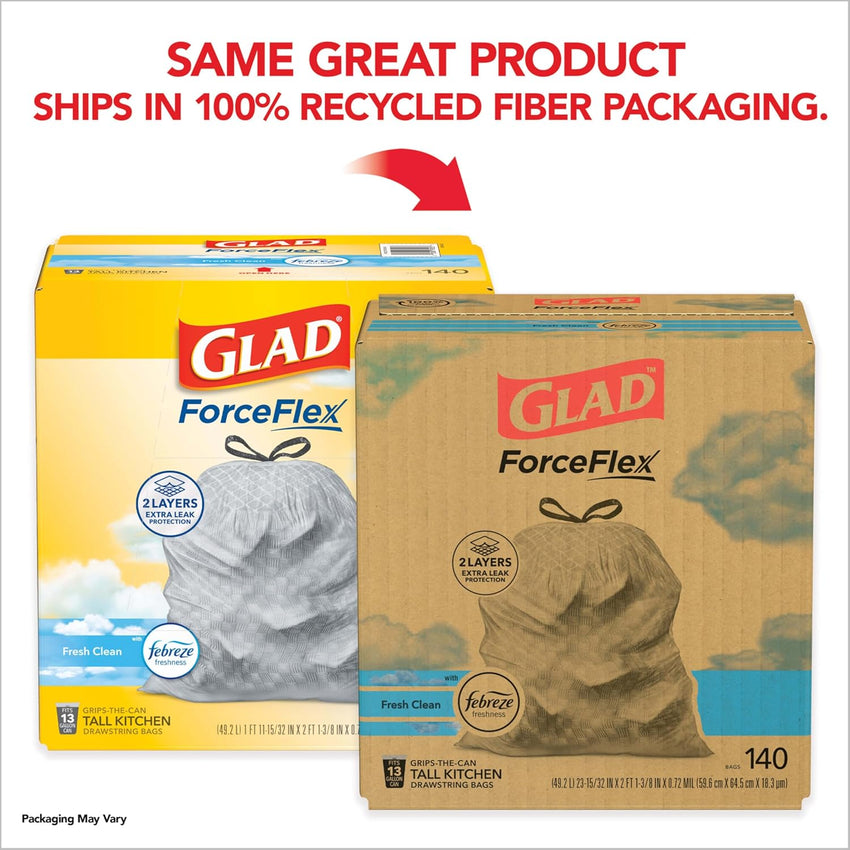 Glad ForceFlex Tall Kitchen Drawstring Trash Bags, 13 Gal, Gain Lemon Zest, 40 Ct (Package May Vary) - 7DAY'S