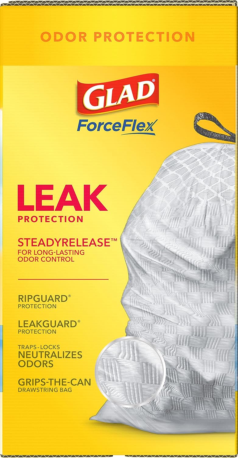 Glad ForceFlex Tall Kitchen Drawstring Trash Bags, 13 Gal, Gain Lemon Zest, 40 Ct (Package May Vary) - 7DAY'S