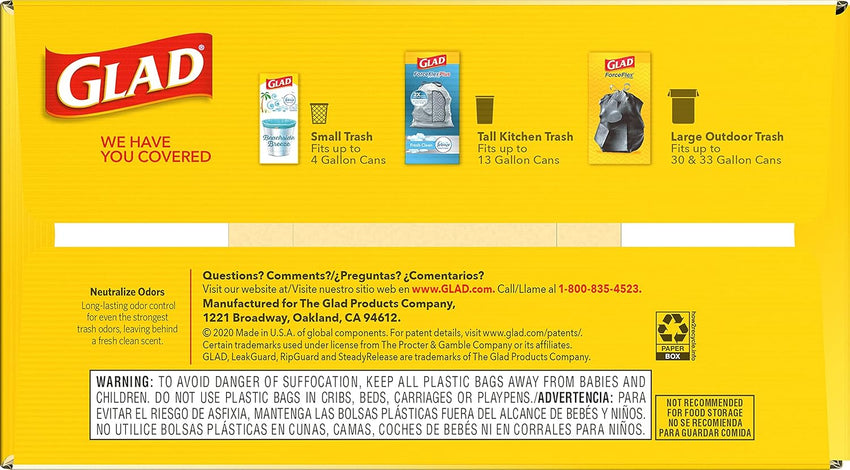 Glad ForceFlex Tall Kitchen Drawstring Trash Bags, 13 Gal, Gain Lemon Zest, 40 Ct (Package May Vary) - 7DAY'S