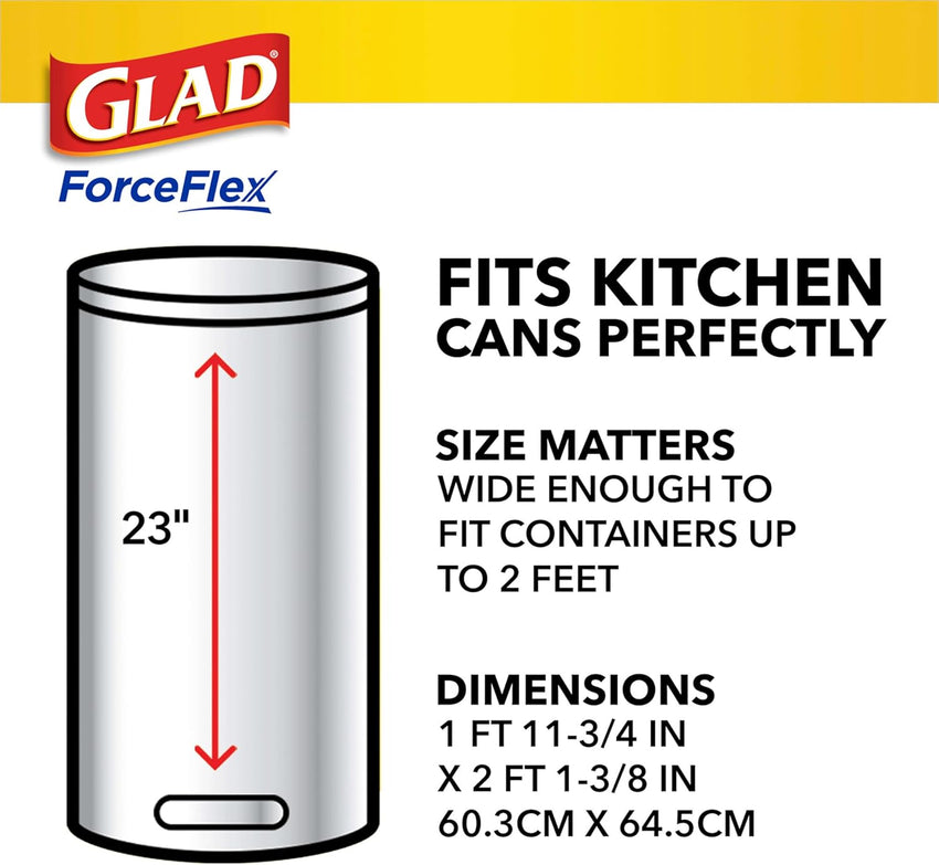 Glad ForceFlex Tall Kitchen Drawstring Trash Bags, 13 Gal, Gain Lemon Zest, 40 Ct (Package May Vary) - 7DAY'S