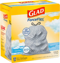 Glad ForceFlex Tall Kitchen Drawstring Trash Bags, 13 Gal, Gain Lemon Zest, 40 Ct (Package May Vary) - 7DAY'S