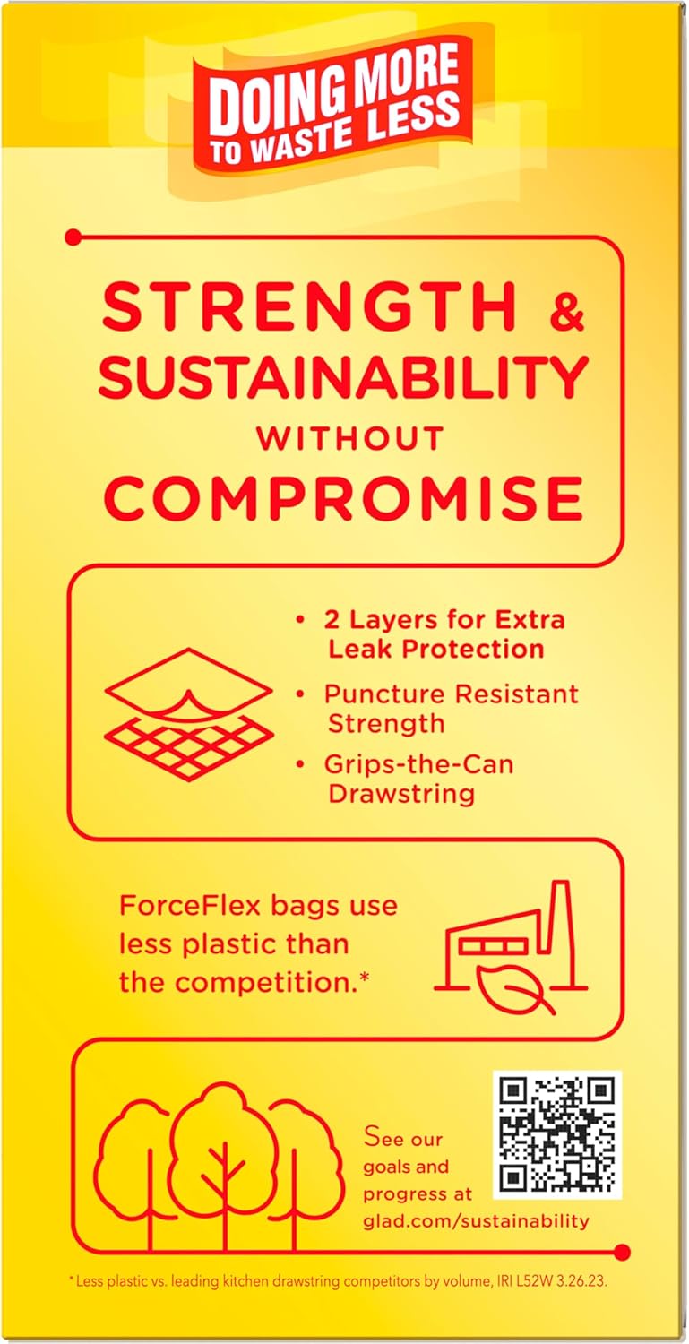 Glad ForceFlex Tall Kitchen Drawstring Trash Bags, 13 Gal, Gain Lemon Zest, 40 Ct (Package May Vary) - 7DAY'S