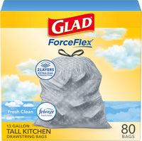 Glad ForceFlex Tall Kitchen Drawstring Trash Bags, 13 Gal, Gain Lemon Zest, 40 Ct (Package May Vary) - 7DAY'S