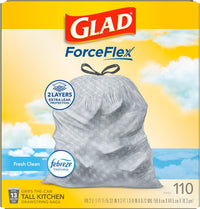 Glad ForceFlex Tall Kitchen Drawstring Trash Bags, 13 Gal, Gain Lemon Zest, 40 Ct (Package May Vary) - 7DAY'S