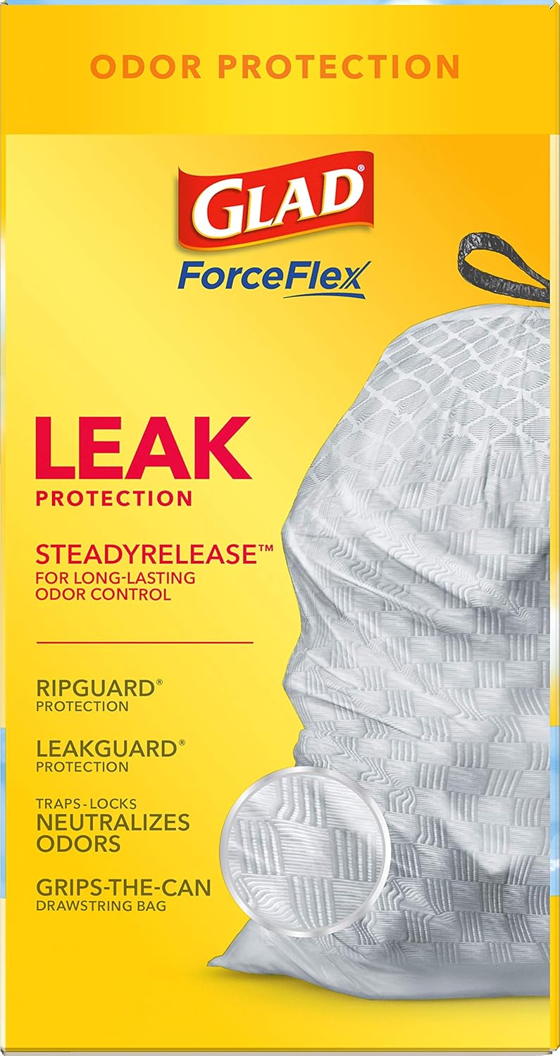 Glad ForceFlex Tall Kitchen Drawstring Trash Bags, 13 Gal, Gain Lemon Zest, 40 Ct (Package May Vary) - 7DAY'S
