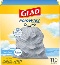 Glad ForceFlex Tall Kitchen Drawstring Trash Bags, 13 Gal, Gain Lemon Zest, 40 Ct (Package May Vary) - 7DAY'S