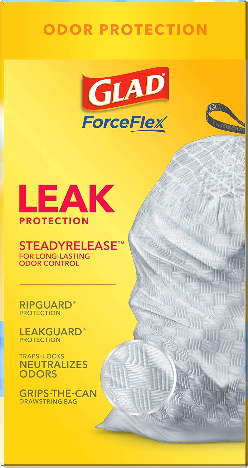 Glad ForceFlex Tall Kitchen Drawstring Trash Bags, 13 Gal, Gain Lemon Zest, 40 Ct (Package May Vary) - 7DAY'S