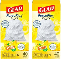 Glad ForceFlex Tall Kitchen Drawstring Trash Bags, 13 Gal, Gain Lemon Zest, 40 Ct (Package May Vary) - 7DAY'S