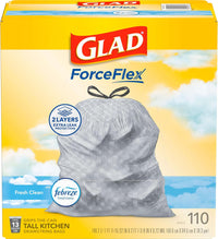 Glad ForceFlex Tall Kitchen Drawstring Trash Bags, 13 Gal, Gain Lemon Zest, 40 Ct (Package May Vary) - 7DAY'S