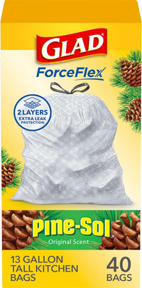 Glad ForceFlex Tall Kitchen Drawstring Trash Bags, 13 Gal, Gain Lemon Zest, 40 Ct (Package May Vary) - 7DAY'S