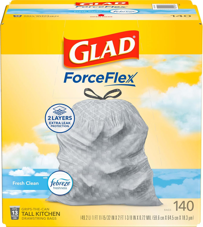 Glad ForceFlex Tall Kitchen Drawstring Trash Bags, 13 Gal, Gain Lemon Zest, 40 Ct (Package May Vary) - 7DAY'S