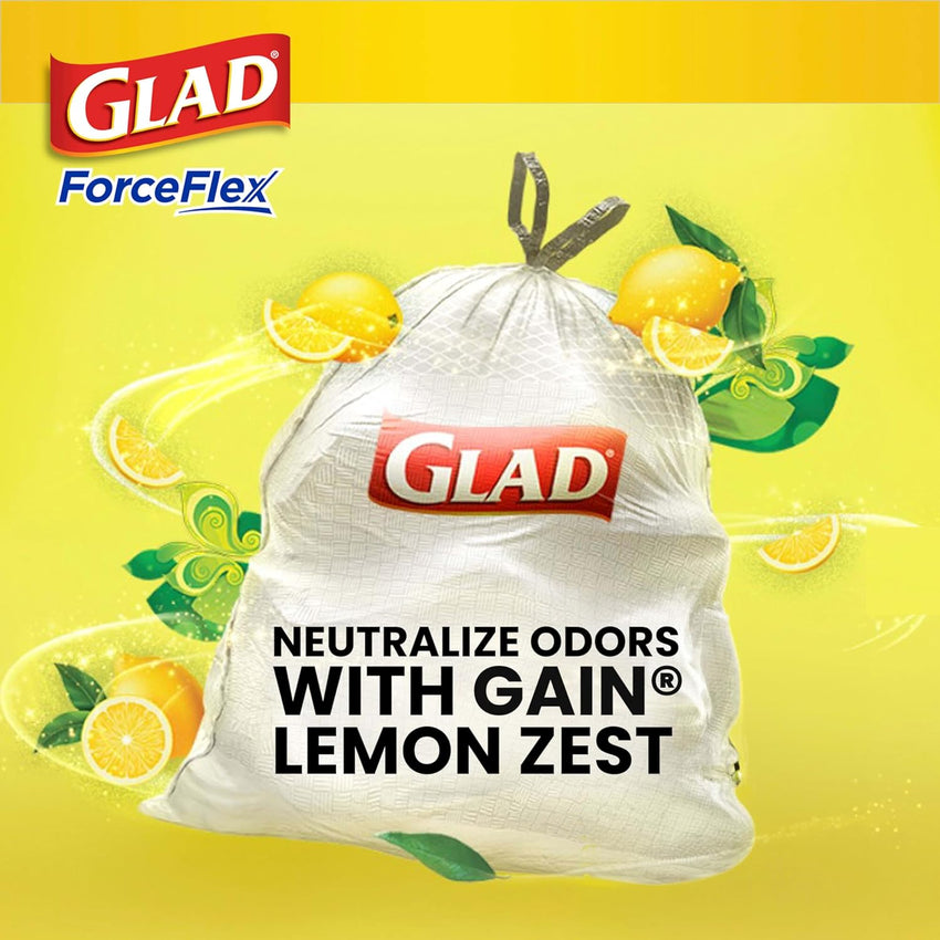 Glad ForceFlex Tall Kitchen Drawstring Trash Bags, 13 Gal, Gain Lemon Zest, 40 Ct (Package May Vary) - 7DAY'S