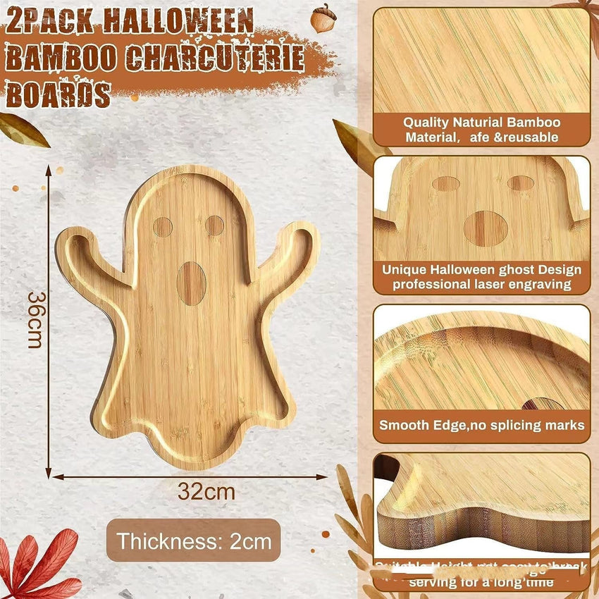 Halloween Ghost Wood Pan Plates Fruit Dishes Decorative Tray Dishes Funny Bamboo Wood Cheese Platter Tray For Candy Cookie Kitchen Gadgets - 7DAY'S