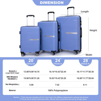 Hardshell Suitcase Double Spinner Wheels PP Luggage Sets Lightweight Durable Suitcase with TSA Lock,3 - Piece Set (20/24/28) , Purplish Blue - 7DAY'S